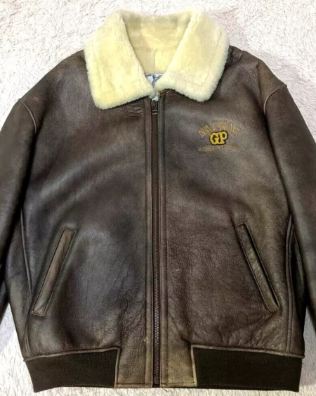 NAFNAF Type B-3 Leather Flight Mouton Brown Bomber Jacket