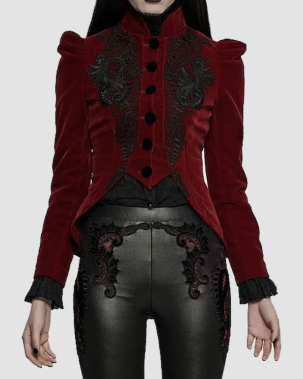 Red Women Vampire’s Gothic Victorian Velvet Lace Short Jacket