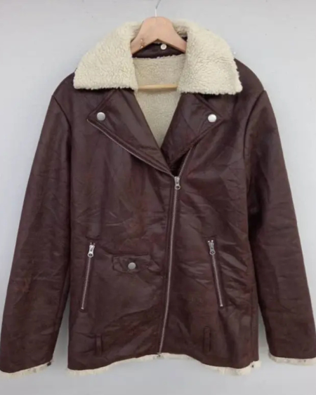 SLY Asymmetric B-3 Maroon Shearling Jacket