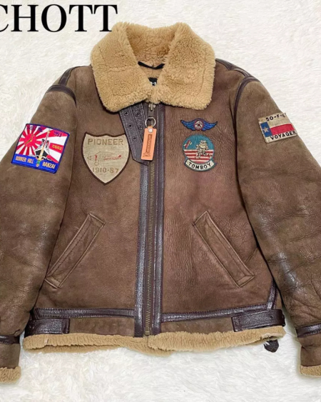 Schott B-3 Mouton Brown Leather Flight Jacket