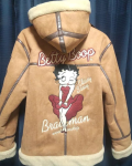 The Brave Man Betty Boop Mouton Bomber Brown B-3 Leather Flight Jacket