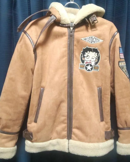 The Brave Man Betty Boop Mouton Bomber Brown B-3 Leather Jacket