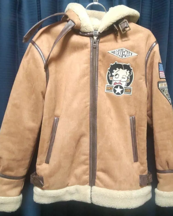 The Brave Man Betty Boop Mouton Bomber Brown B-3 Leather Jacket