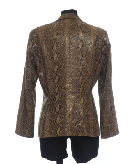 Marc Cain Brown Animal Print Leather Jacket