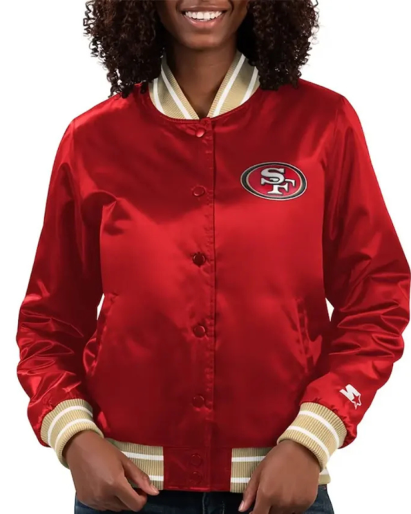 San Francisco 49ers Full Count Red Satin Varsity Jacket