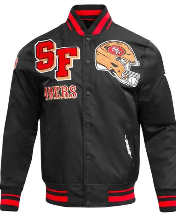 San Francisco 49ers Mashup Rib Black Satin Varsity Jacket