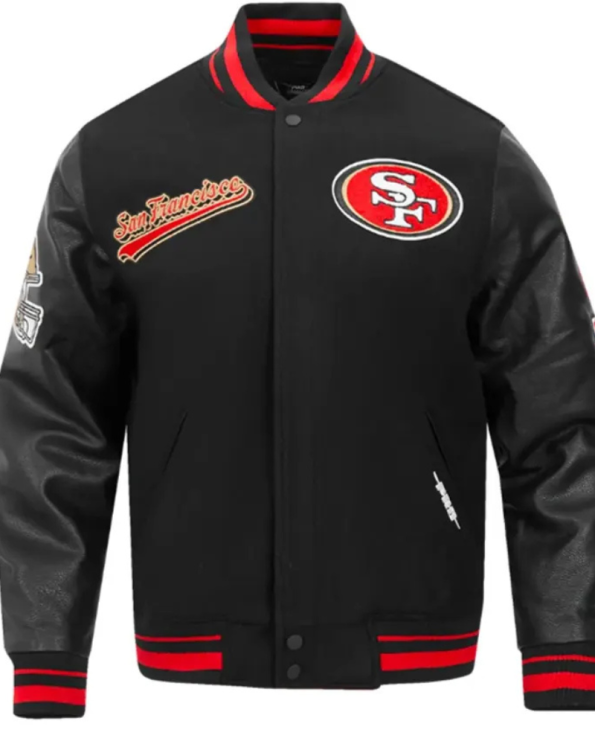San Francisco 49ers Script Tail Classic Black Varsity Jacket