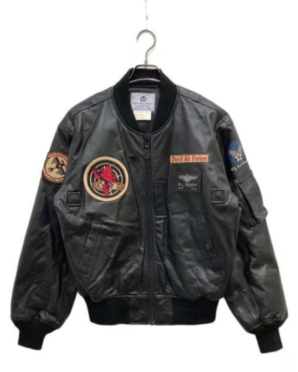 Strategic Air Bombing Ma-1 Black Leather Flight Jacket