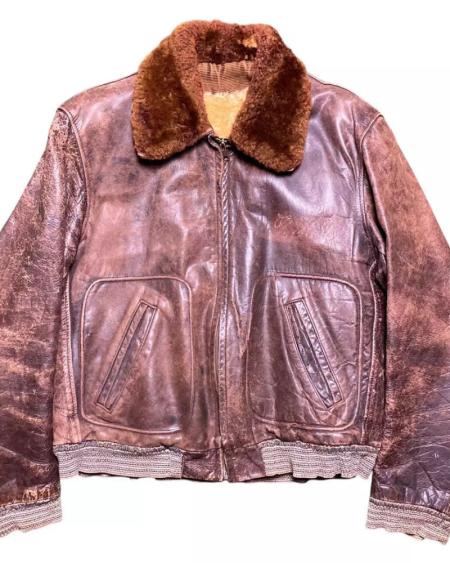 Vintage A-2 Brown Collar Boa Cause Leather Flight Jacket